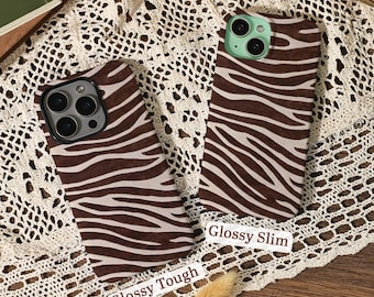 Dark Brown Zebra Stripes iPhone Case Tough Cover for 17 16 15 14 13 12 11 Pro Max Plus Air, Custom Tough Cover, iPhone Air/16e, X XS XR SE