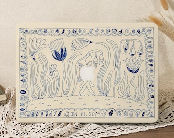 Blue Ink Hand-Drawn Rabbit MacBook Case, Hard Laptop Cover for Air 13 A3240 Air 15 A3241 (2024–2025), MacBook Pro 13/14/15/16, M1 M2 M3 M4