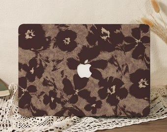 Brown Floral Painting MacBook Case, Hard Laptop Cover for MacBook Air 13 A3240 Air 15 A3241 (2024–2025), MacBook Pro 13/14/15/16,M1 M2 M3 M4