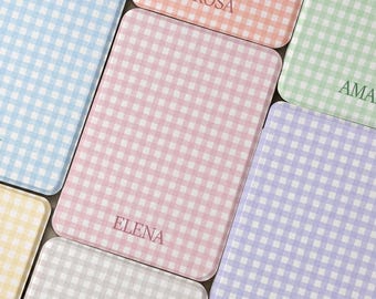 Personalized Gingham Initials Kindle/Kobo Clara Case with Hand Strap, Kindle Paperwhite 10/11/12th 6'' 6.8'' 7'' Case,Kindle Colorsoft Cover