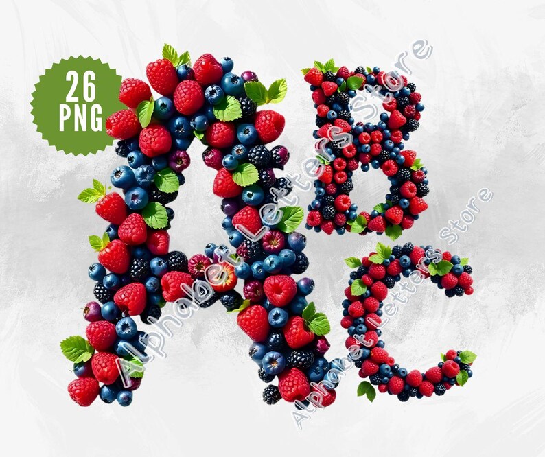 Fruit Alphabet Png, Berry Alphabet, Forest Alphabet, Fruit Letters Png ...