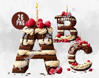 Letras para pasteles, fuente para galletas, fuente para postres, fuente imprimible para pasteles, alfabeto de dulces, clipart de panadería, fuente con temática gastronómica, alfabeto de cupcakes