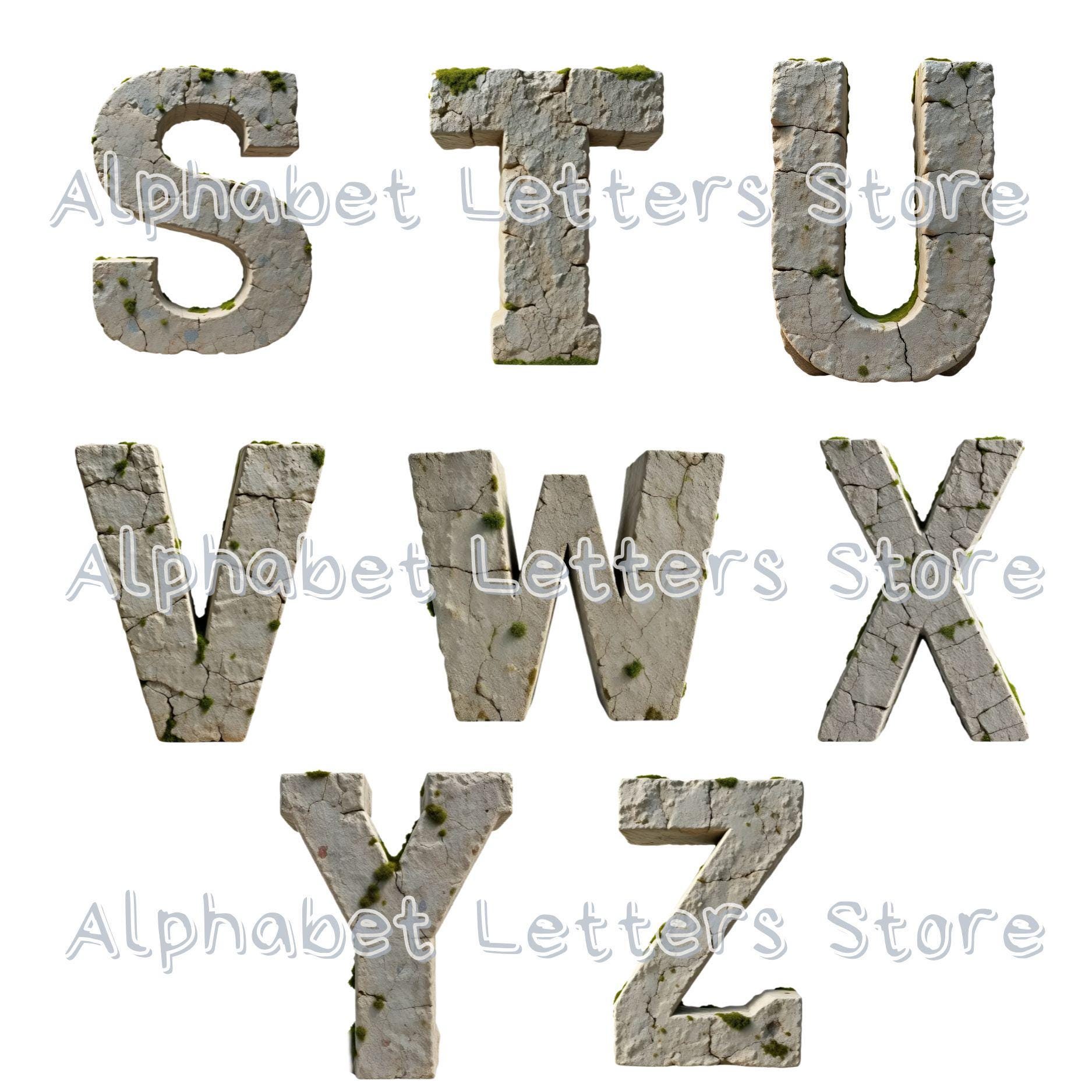 Stone Letters Alphabet Clipart, Prehistoric Sandstone Font (PNG Digital ...