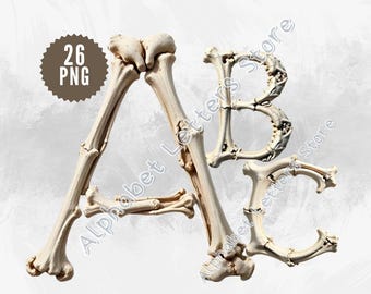 Bone Alphabet, Skull Font, Halloween Letters (PNG Digital Download)