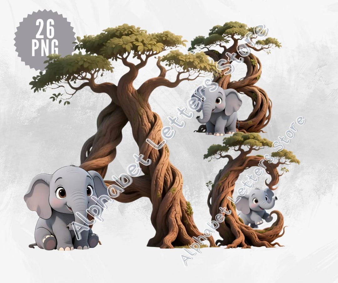 Elephant Alphabet, Cute Elephant Letters, Safari Baby Letters, Animal ...