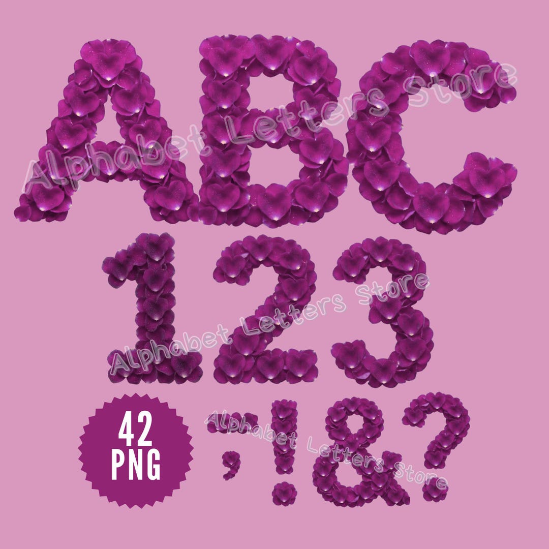 Purple Rose Petal Alphabet PNG, Lavender Flower Letters and Numbers for ...
