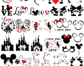 Mickey & Minnie Valentine Checkered SVG PNG Bundle | Valentines Day Disney Couple SVG | Disney Bachelorette Mr Mrs Honeymoon Cricut Cut File
