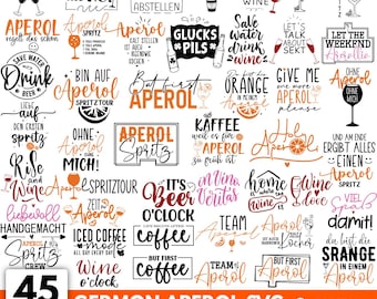 Paquete SVG de bebidas alemanas: frases sobre Aperol, café, vino y cerveza (descarga digital)