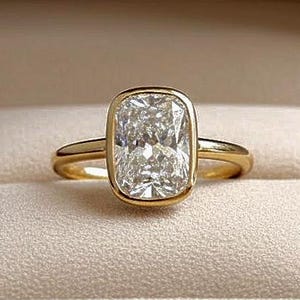 2CT Cushion Cut Moissanite Solitaire Ring, Bezel Set Stackable Ring, Minimalist Stackable Promise Ring, Dinty Wedding Ring, Gift For Partner