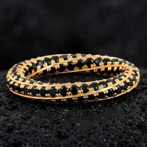 Schwarzer Onyx Eternity Ring - Zierliches Gold Stacking Band, von Minimalist erstellter schwarzer Stein Ring aus 925 Sterling Silber