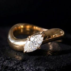 Bague marquise moissanite vagues, solitaire est-ouest, bague de promesse