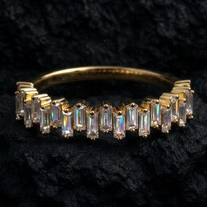 Zig-Zag Baguette Cut Moissanite Stackable Half Eternity Ring, Minimalist Dainty Ring, Engagement Ring, Wedding Delicate Ring, Proposal Ring