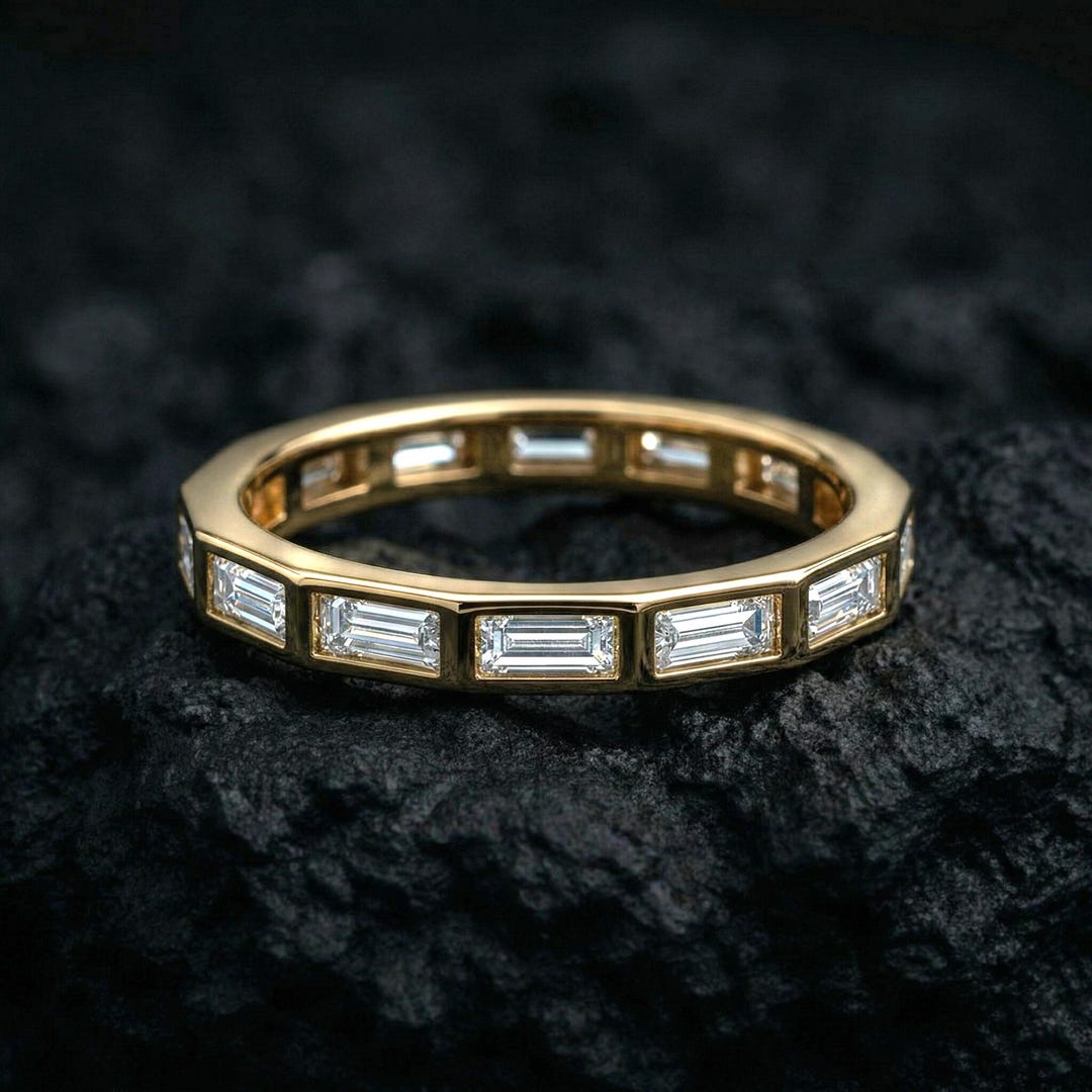 Baguette Moissanite Full Eternity Ring, Bezel Set Wedding Band ...