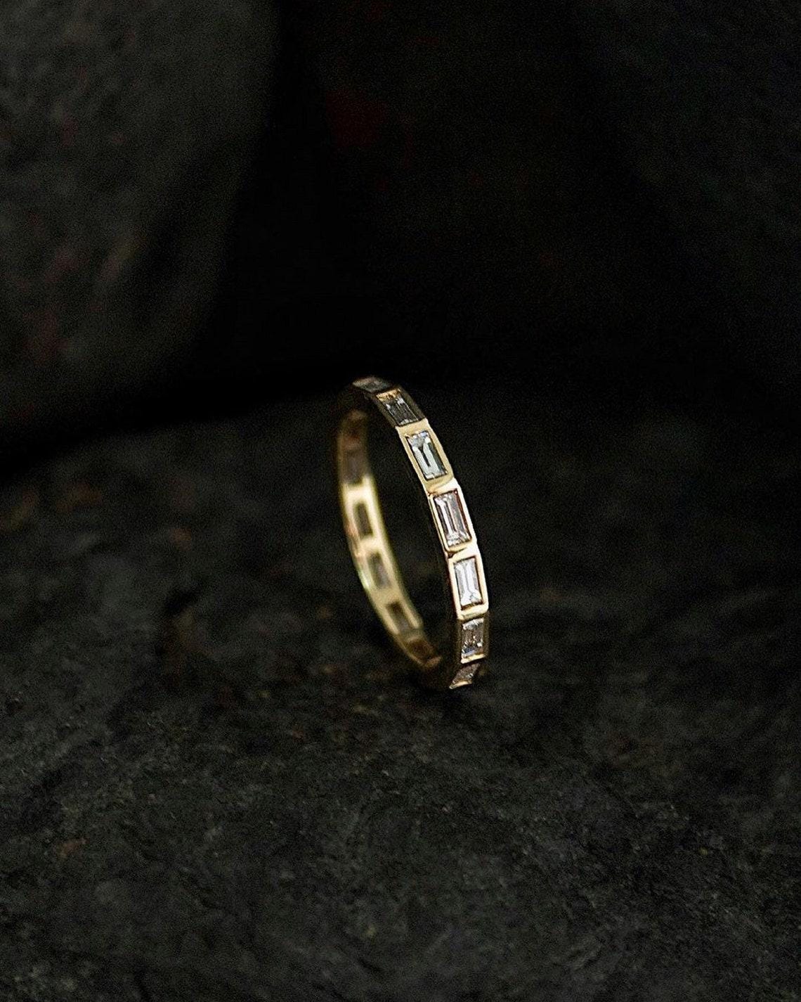 Baguette Moissanite Full Eternity Ring, Bezel Set Wedding Band ...