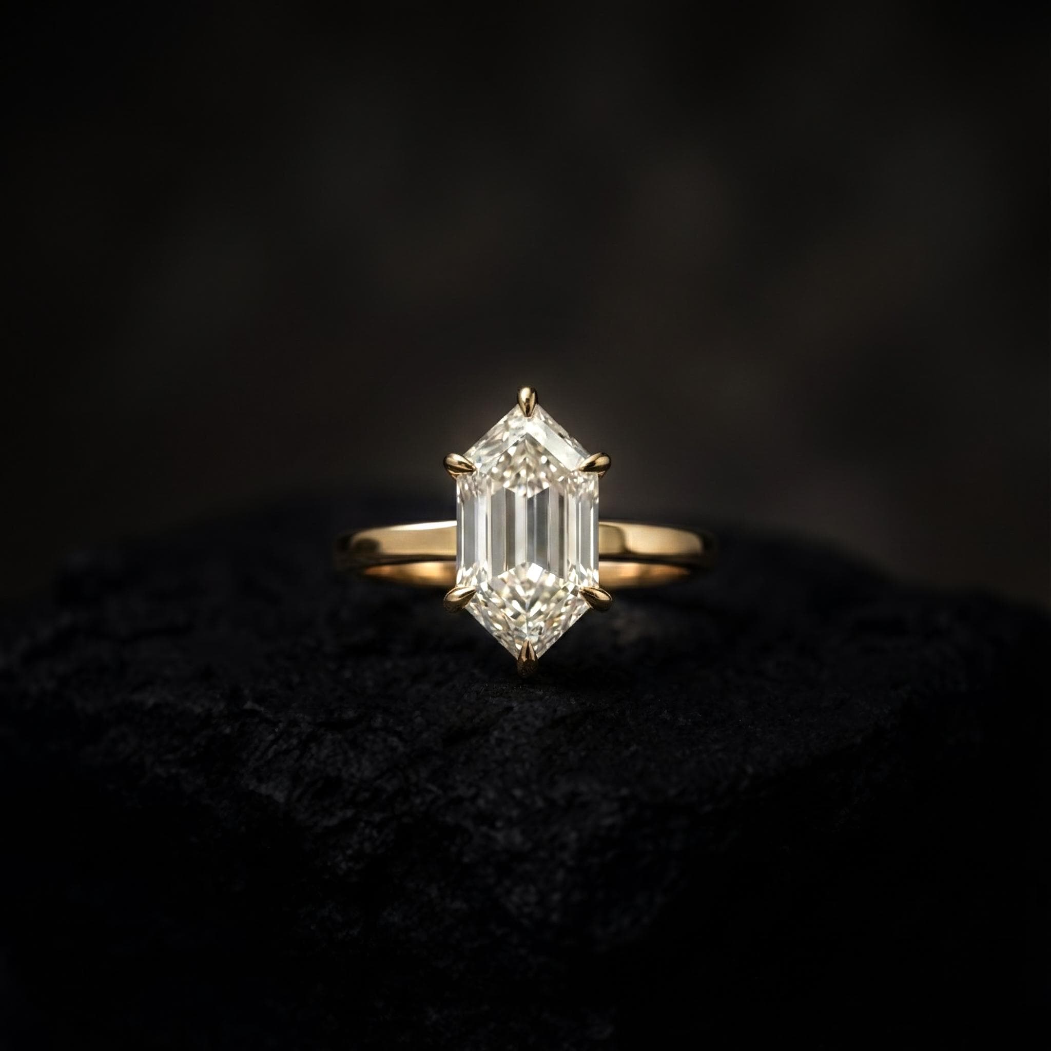 Elongated Hexagon Moissanite Engagement Ring, Step Cut Solitaire Ring,…