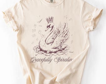 Spiraling Swan Vintage Style Tshirt, Erwachsene Humor T-Shirt Swan T-Shirt Geschenk für Swan Lover sarkastisches Shirt Tier Tshirt 90er Jahre Shirt Unhinged