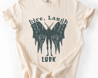 Mothman Lurk Vintage Style Tshirt, Erwachsene Humor T-Shirt Mothman T-Shirt Geschenk für Cryptid Liebhaber sarkastisches Shirt Tier Tshirt 90er Jahre Shirt Unhinged