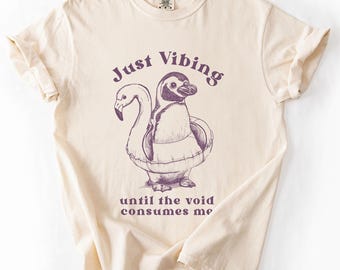 Void Penguin Vintage Style T-shirt, Vuxen Humor Tee Pingvin T-shirt Gåva för Pingvinälskare Sarkastisk T-shirt Djur T-shirt 90-tals T-shirt Unhinged