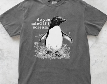Skrikande pingvin i vintagestil, vuxen humor-T-shirt med pingvinmotiv, present till pingvinälskare, sarkastisk T-shirt med djurmotiv, 90-tals T-shirt