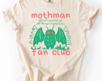 Mothman Fanclub T-Shirt Mothman TShirt Cryptid Shirt Vintage Retro Style Komfort Farben T-Shirt Dunkelästhetische Paranormale Kleidung Mothman Fan