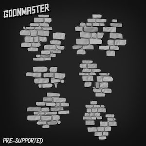 May include: Six grey stone wall sections in various shapes and sizes are displayed against a dark background. The text "GOONMASTER" is at the top, and "PRE-SUPPORTED" is at the bottom.