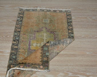 Alfombra pequeña turca vintage Oushak: Lana anudada a mano, naranja y marrón (1,7 x 3 pies)