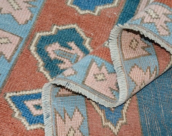 VÅRDEKORATION, Vintage turkisk matta, vit orangegrön, modern färgglad geometrisk ullmatta (1,2x1,7 m)