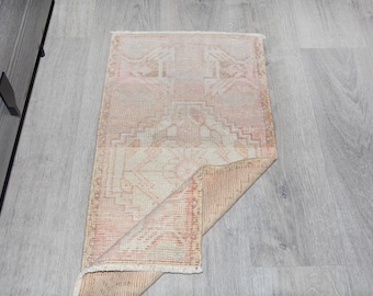 0,4x7,2 m, Vintage turkisk matta i ljusa färger, rosa beige boho geometrisk modern matta