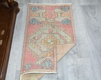Vintage turkisk Oushak-matta, 45x91 cm, liten ullmatta för entrén