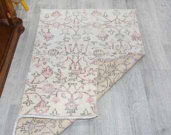 Vintage turkisk ullmatta, beige rosa brun, modern orientalisk matta (6,2x1,2 m)