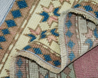 ROSA TURKISK MATTA, Handvävd Vintage Anatolisk Matta 3,1x4,3 fot, Geometrisk Lyxig Matta, Sliten Entrematta
