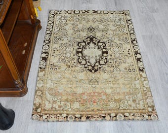 1,2x1,2 m, Vintage Oushak-matta, handknuten ullmatta, lyxig modern matta, medaljongmatta med sliten look för barnrum, shabby chic-inredning