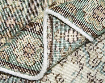 Vintage turkisk matta, 1,2x1,8 m, Oushak-matta i levande färger, lyxig blommig matta, orientalisk, sliten turkisk matta, handgjord modern accentmatta