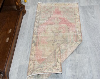 45x102 cm, vintage turkisk ullmatta i ljusrosa, geometrisk vårdekoration