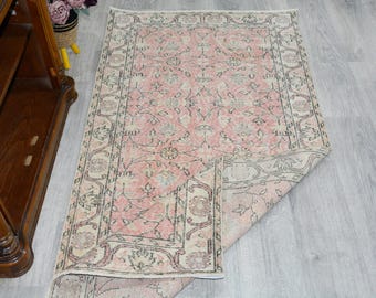 ROSA VÅRDEKORATION, Vintage turkisk matta, Entrématta, Modern färgglad geometrisk ullmatta (3,2x6,6 fot)
