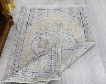 1,2x1,5 m, blekt ullmatta, vintage turkisk matta, boho inredning, traditionell matta, beigeblå färg, entrématta