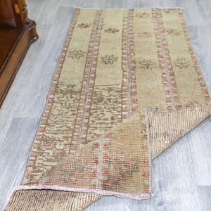 Minimalist Neutral, Vintage Oushak Runner Rug, 2x5.1 ft, Geometric Wool, Wabi-Sabi Decor