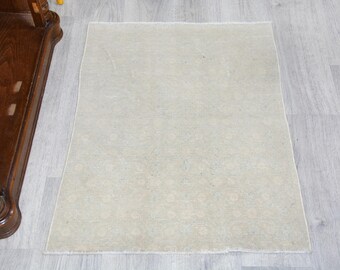 BEIGE SLÖS MATTA, Vintage turkisk matta, Lyxig matta, Modern blågrön motiv orientalisk ullmatta (30x38 tum)