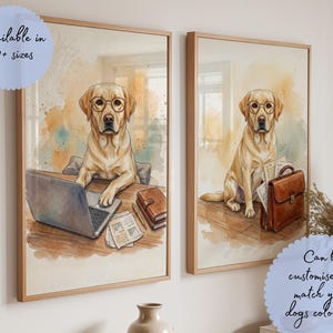 Yellow Labrador Office Art Set, Watercolor Dog Prints, Desk and Briefcase (Digital Download)