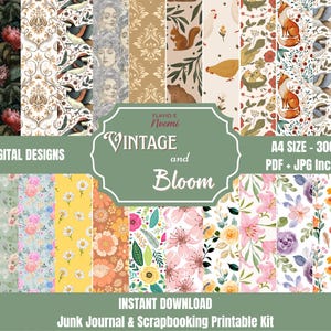 Vintage Scrapbook Paper Pack, Floral Printable Paper, Junk Journal Paper Kit, A4 Digital Paper, Scrapbooking Paper, 24 Designs