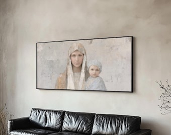 Mother's Embrace, Framed Canvas Print, Christian Art Canvas, Mary and Jesus Painting, Christmas Wall Art, Christian Christmas Art, Modern C