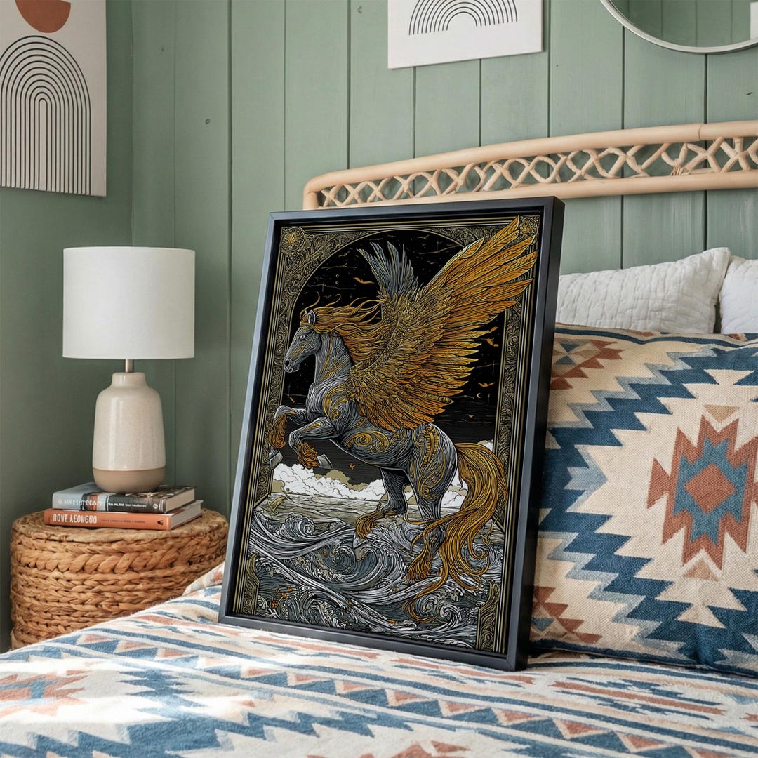 Winged Pegasus Canvas Gold Canvas Print, Mythology Wall Art, Luxury ...