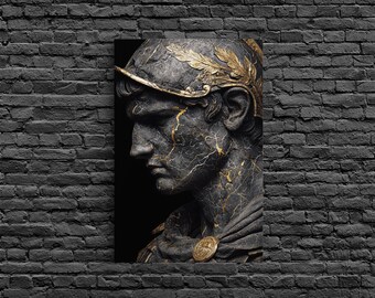 Roman Bust Statue, Classical Sculpture Wall Art, Canvas Print, Ancient Decor, Regal Design, Wood Frame