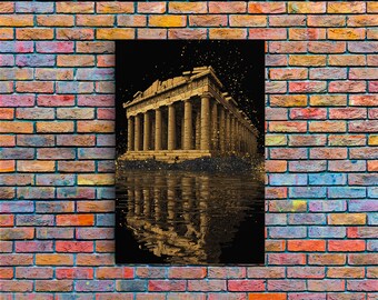 Parthenon Temple Reflection Shimmer, Canvas Print, Ancient Greek Architecture Artwork, Real Wood Framed Decor