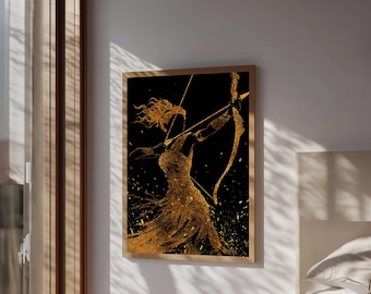 Artemis Archer Goddess Mythology, Canvas Print, Real Wood Frame, Greek Myth Wall Art, Celestial Home Decor