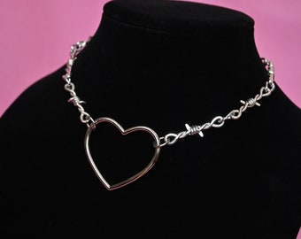 Barbed wire heart choker necklace