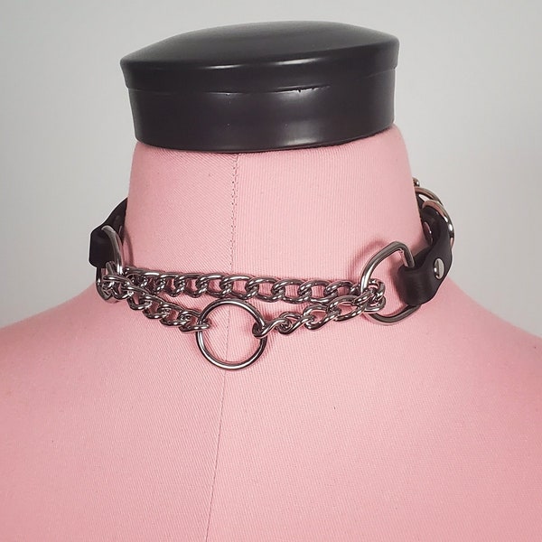 Onyx martingale chain choker vegan biothane or leather