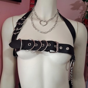 Mini Saturn buckle bra harness vegan or leather