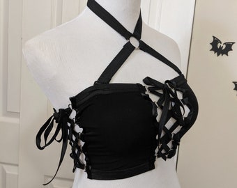 Rhiannon lace up harness top with removable straps sheer or opaque