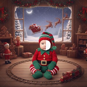 Christmas Elf Face Insert Digital Backdrop | Elf Baby Head Swap Prop | Christmas Digital Backdrop for Baby PSD